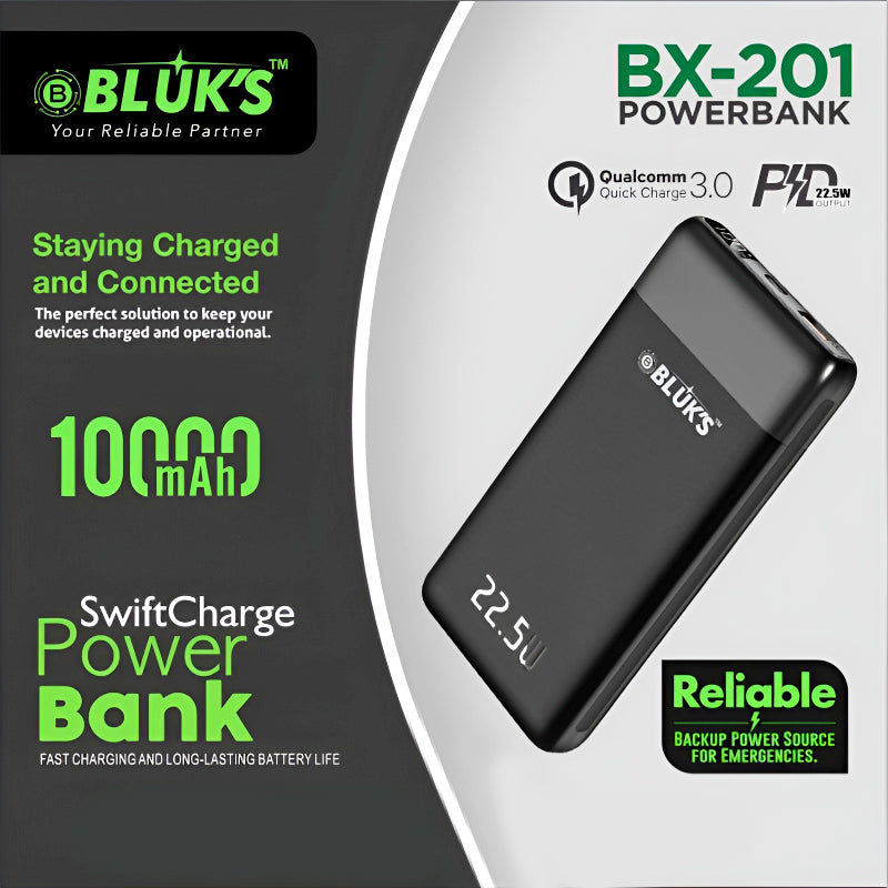 BLUK’S BX-201 PD 22.5W 10000mAh with 3.0 Qualcomm Quick Charge Power Bank