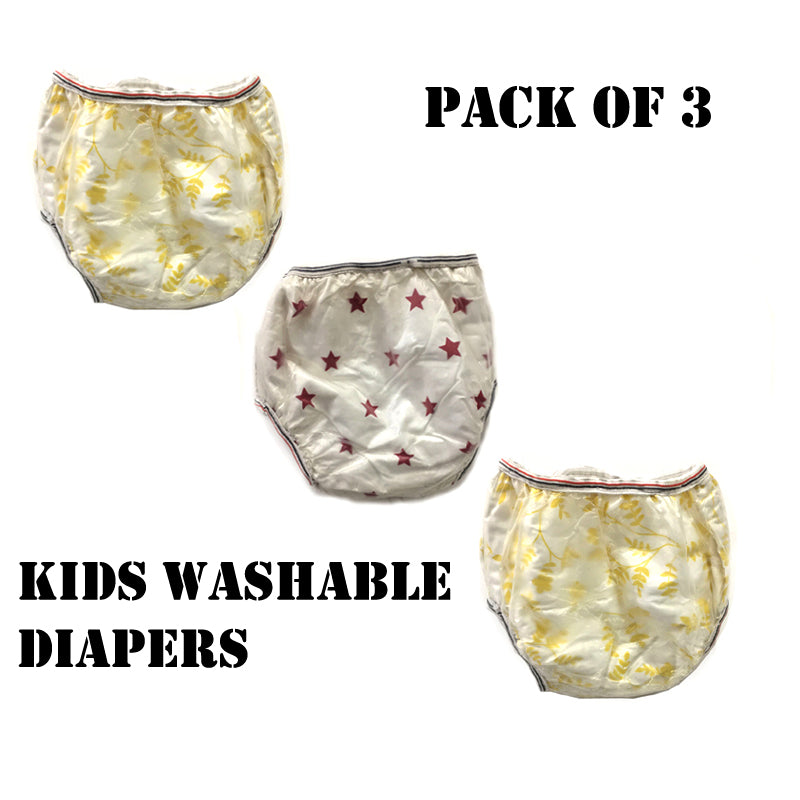Set Of 3 Comfortable Baby Washable Nappies With Inside Towel And Printed Design